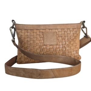 KIKO Woven Washed Leather Crossbody Bag Soft Brown 7” x 11”